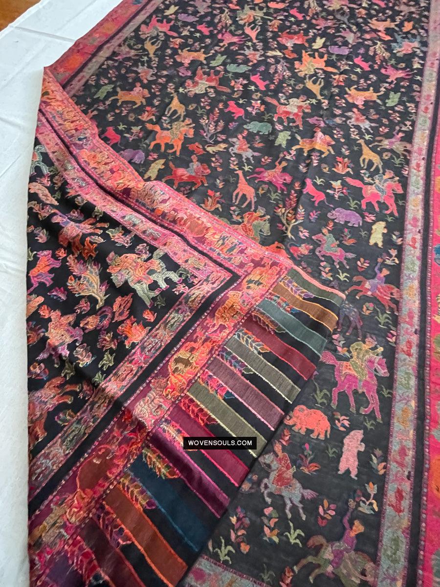 1696 SOLD Figurative Hunting Shawl from Kashmir-WOVENSOULS Antique Textiles & Art Gallery