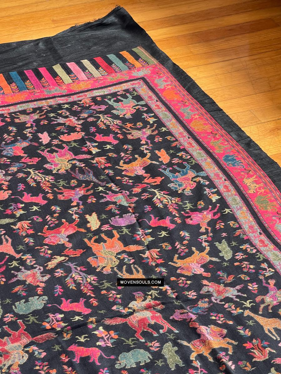 1696 SOLD Figurative Hunting Shawl from Kashmir-WOVENSOULS Antique Textiles & Art Gallery