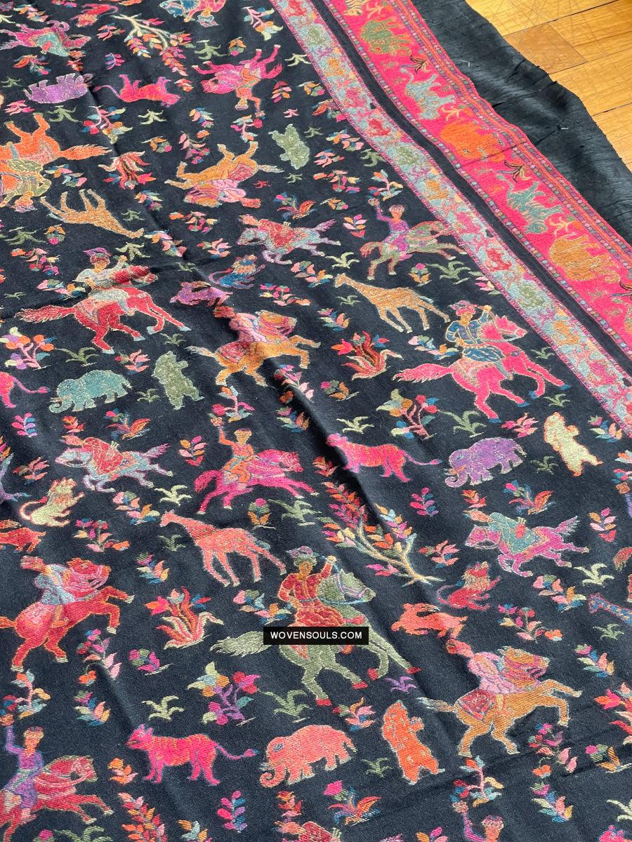 1696 SOLD Figurative Hunting Shawl from Kashmir-WOVENSOULS Antique Textiles & Art Gallery