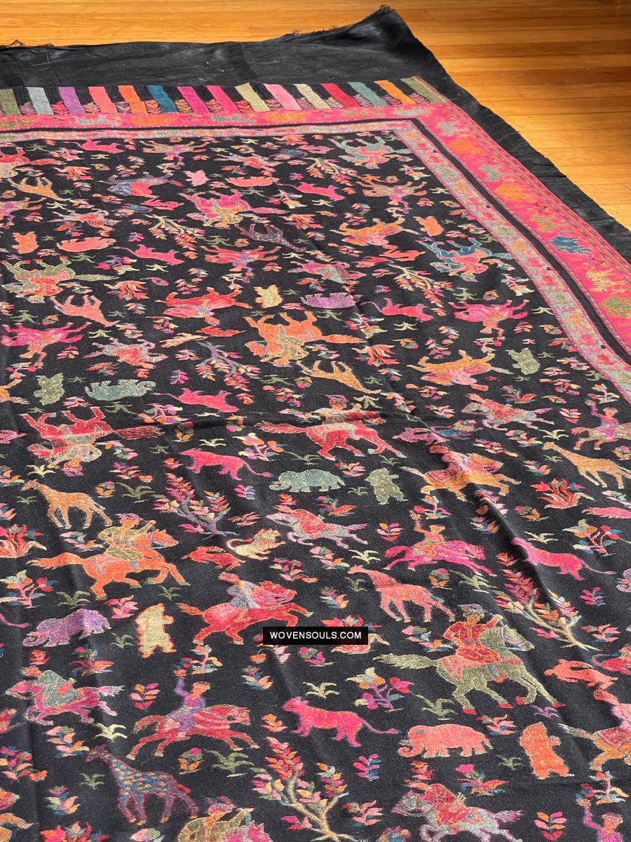 1696 SOLD Figurative Hunting Shawl from Kashmir-WOVENSOULS Antique Textiles & Art Gallery