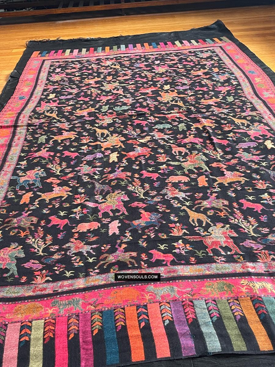 1696 SOLD Figurative Hunting Shawl from Kashmir-WOVENSOULS Antique Textiles & Art Gallery