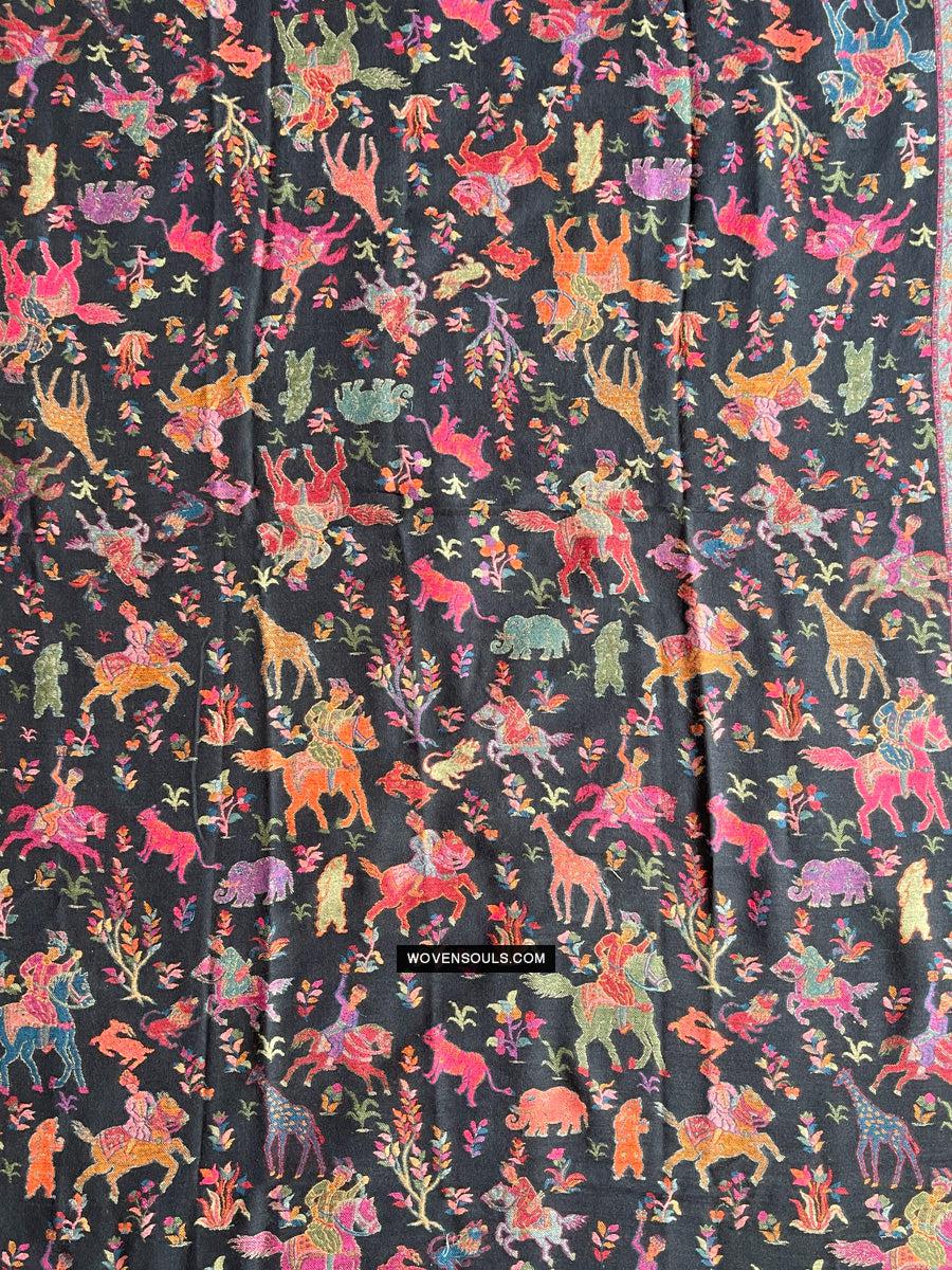 1696 SOLD Figurative Hunting Shawl from Kashmir-WOVENSOULS Antique Textiles & Art Gallery
