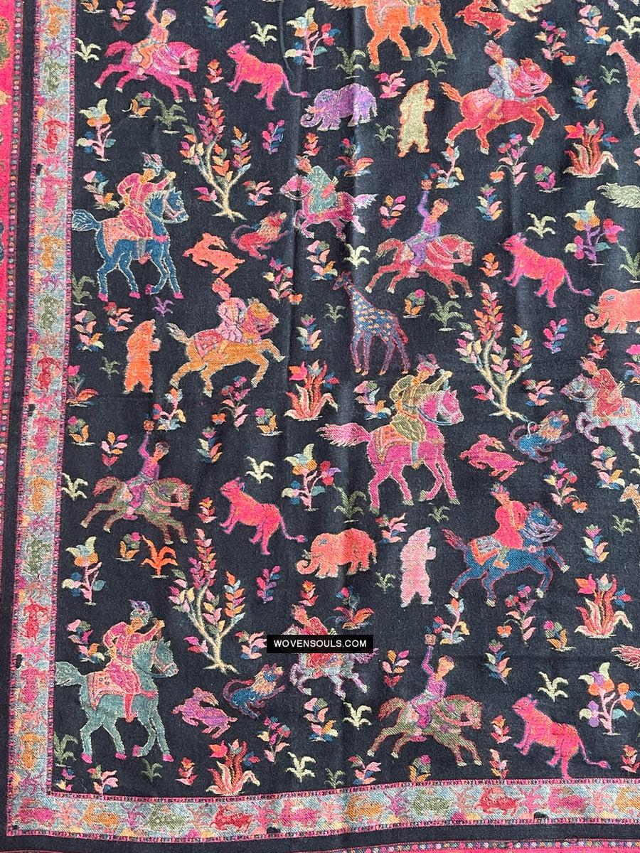 1696 SOLD Figurative Hunting Shawl from Kashmir-WOVENSOULS Antique Textiles & Art Gallery