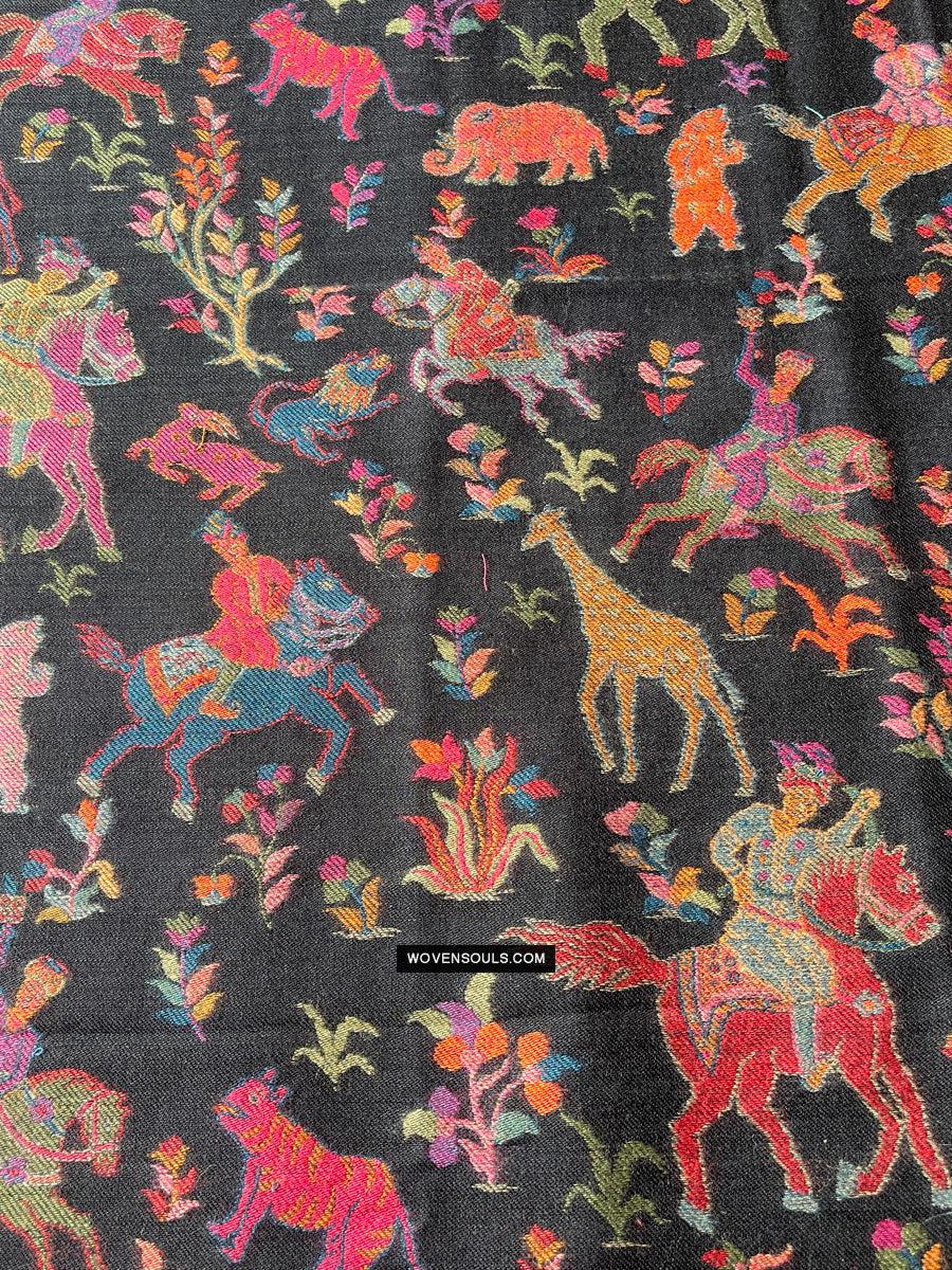 1696 SOLD Figurative Hunting Shawl from Kashmir-WOVENSOULS Antique Textiles & Art Gallery