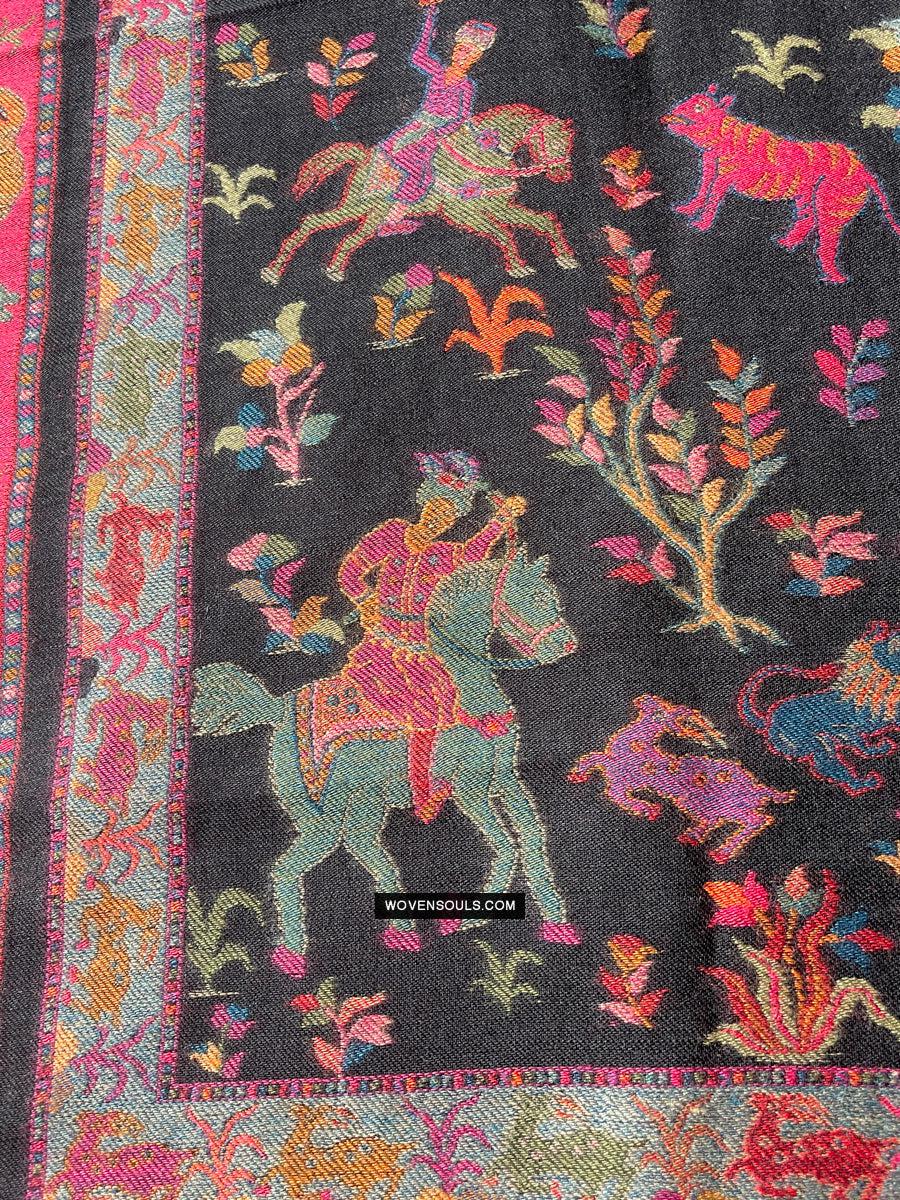 1696 SOLD Figurative Hunting Shawl from Kashmir-WOVENSOULS Antique Textiles & Art Gallery