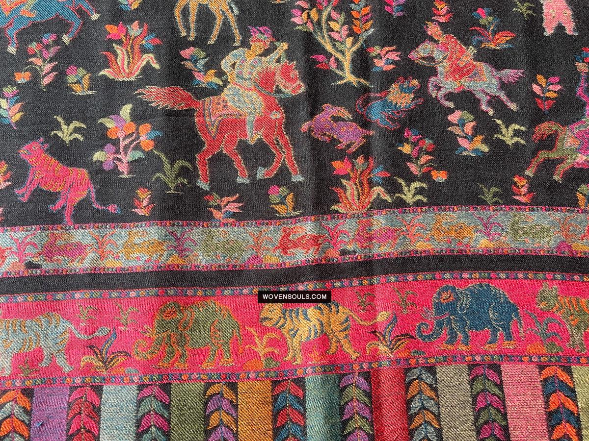 1696 SOLD Figurative Hunting Shawl from Kashmir-WOVENSOULS Antique Textiles & Art Gallery