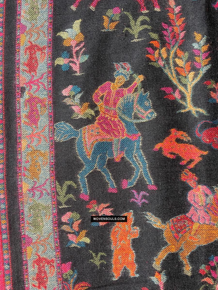 1696 SOLD Figurative Hunting Shawl from Kashmir-WOVENSOULS Antique Textiles & Art Gallery