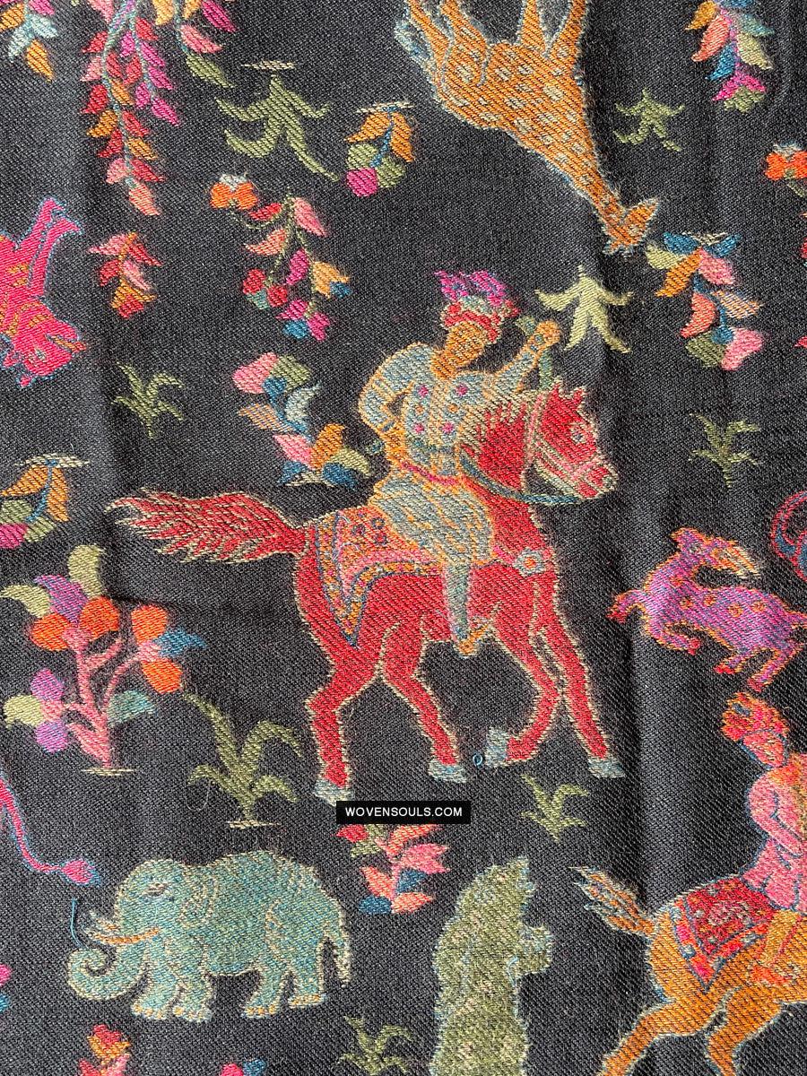 1696 SOLD Figurative Hunting Shawl from Kashmir-WOVENSOULS Antique Textiles & Art Gallery
