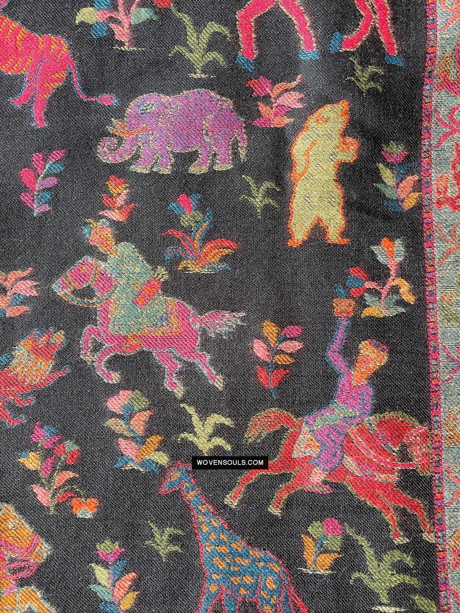 1696 SOLD Figurative Hunting Shawl from Kashmir-WOVENSOULS Antique Textiles & Art Gallery