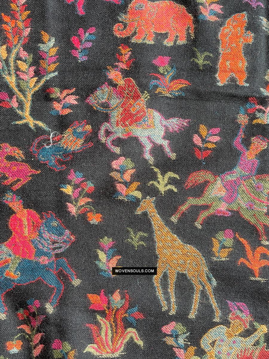 1696 SOLD Figurative Hunting Shawl from Kashmir-WOVENSOULS Antique Textiles & Art Gallery