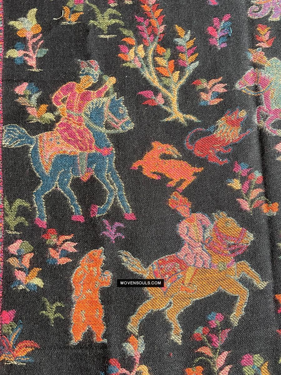 1696 SOLD Figurative Hunting Shawl from Kashmir-WOVENSOULS Antique Textiles & Art Gallery