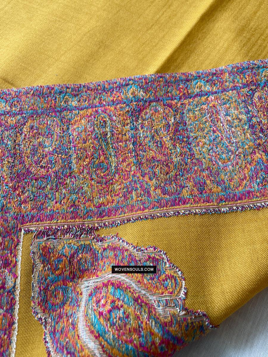 1697 SOLD Exquisite Burnt Yellow Boteh Shawl from Kashmir - Recently Made-WOVENSOULS Antique Textiles & Art Gallery