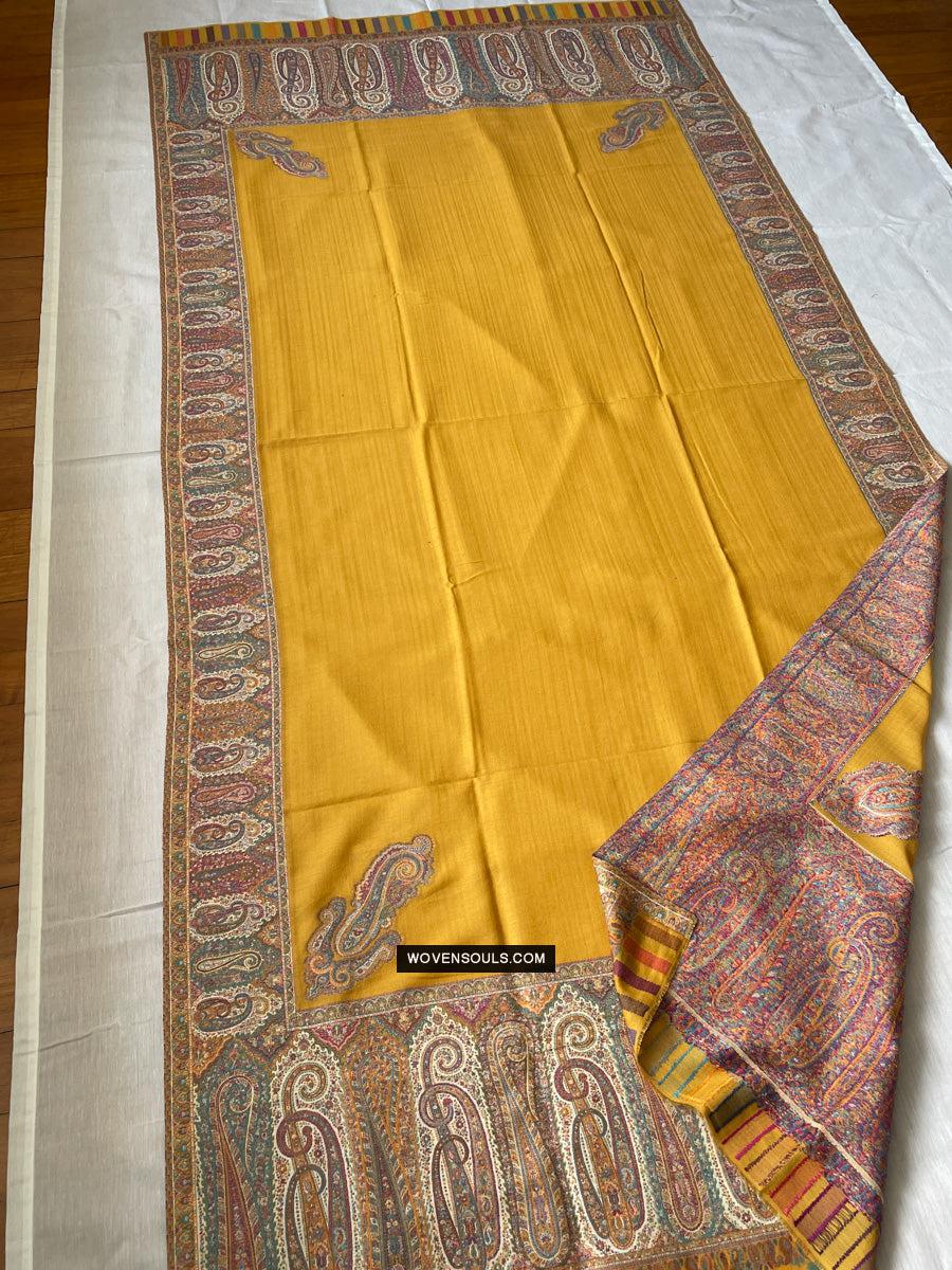 1697 SOLD Exquisite Burnt Yellow Boteh Shawl from Kashmir - Recently Made-WOVENSOULS Antique Textiles & Art Gallery