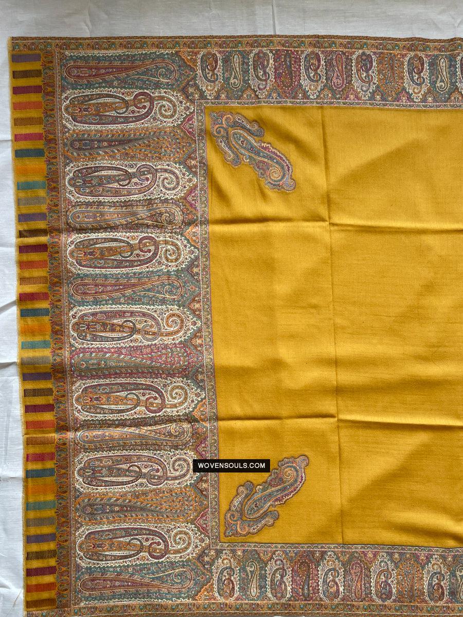 1697 SOLD Exquisite Burnt Yellow Boteh Shawl from Kashmir - Recently Made-WOVENSOULS Antique Textiles & Art Gallery
