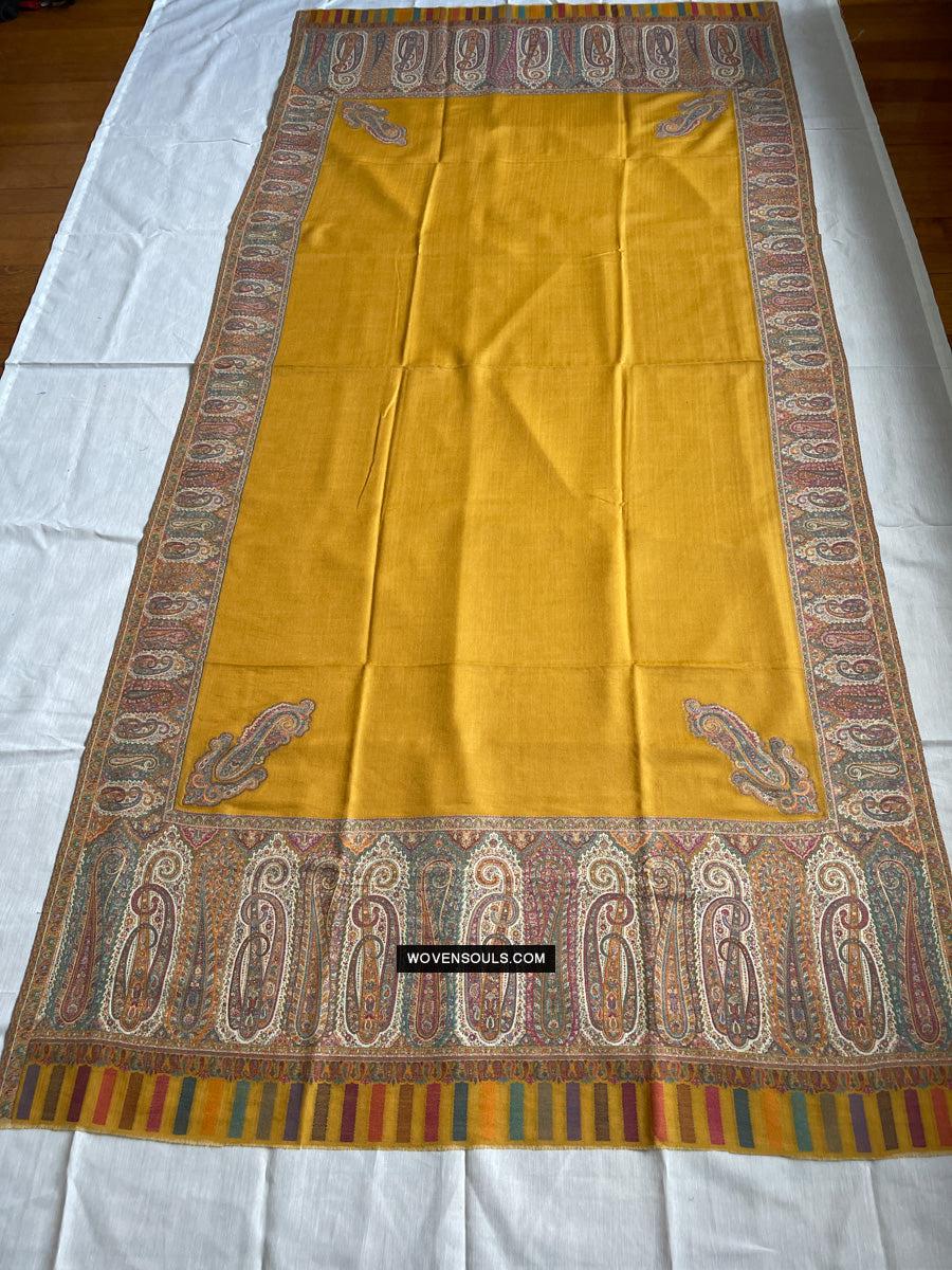 1697 SOLD Exquisite Burnt Yellow Boteh Shawl from Kashmir - Recently Made-WOVENSOULS Antique Textiles & Art Gallery