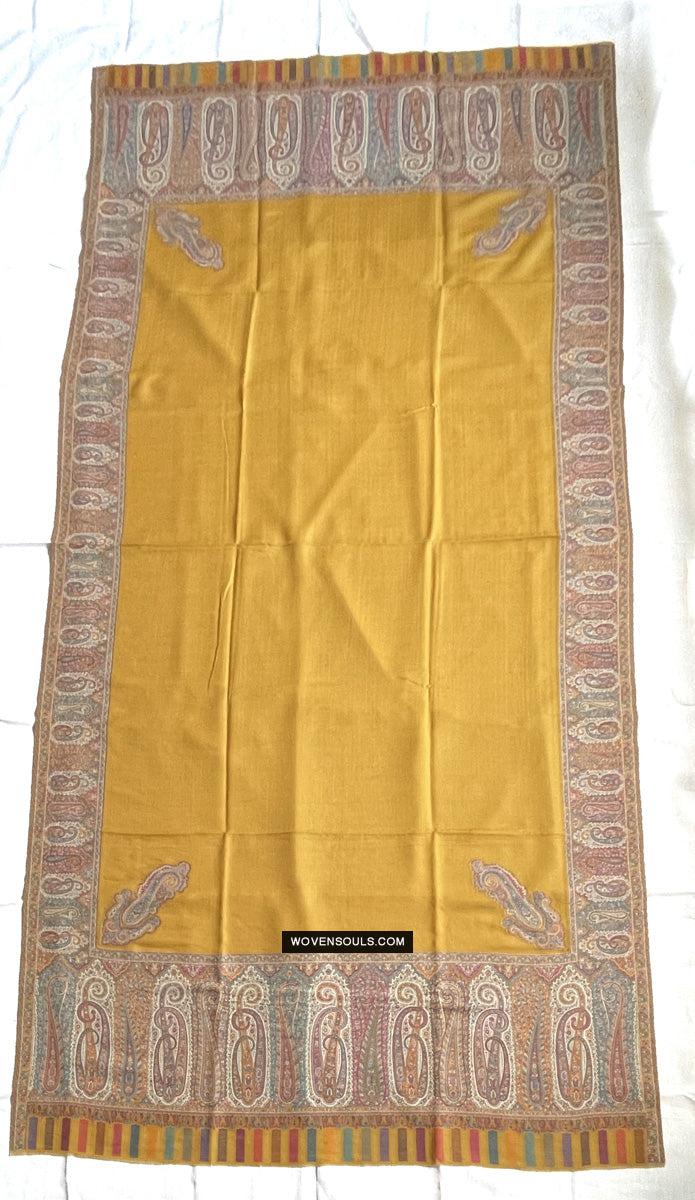 1697 SOLD Exquisite Burnt Yellow Boteh Shawl from Kashmir - Recently Made-WOVENSOULS Antique Textiles & Art Gallery