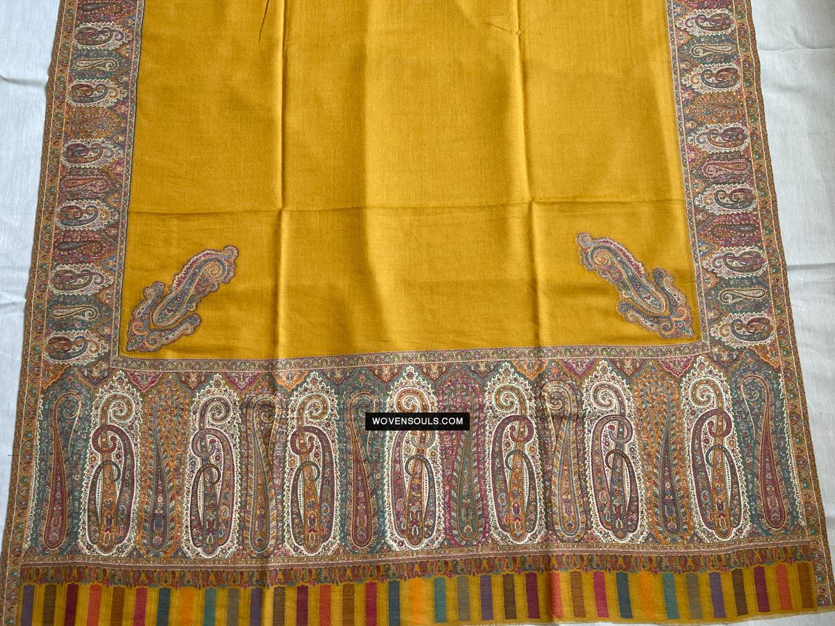 1697 SOLD Exquisite Burnt Yellow Boteh Shawl from Kashmir - Recently Made-WOVENSOULS Antique Textiles & Art Gallery