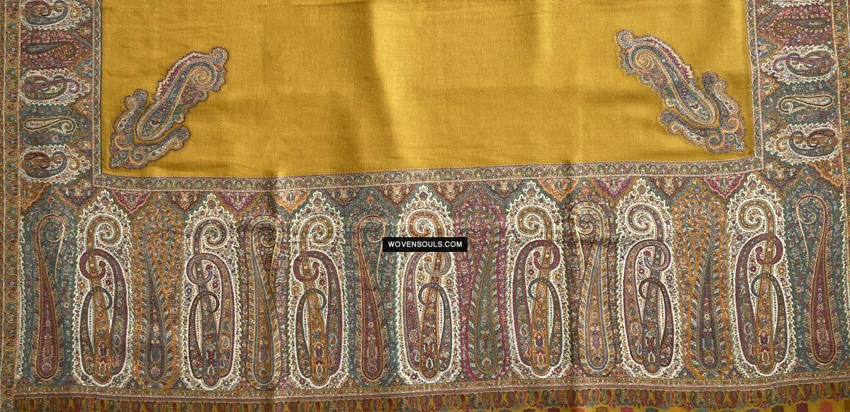 1697 SOLD Exquisite Burnt Yellow Boteh Shawl from Kashmir - Recently Made-WOVENSOULS Antique Textiles & Art Gallery