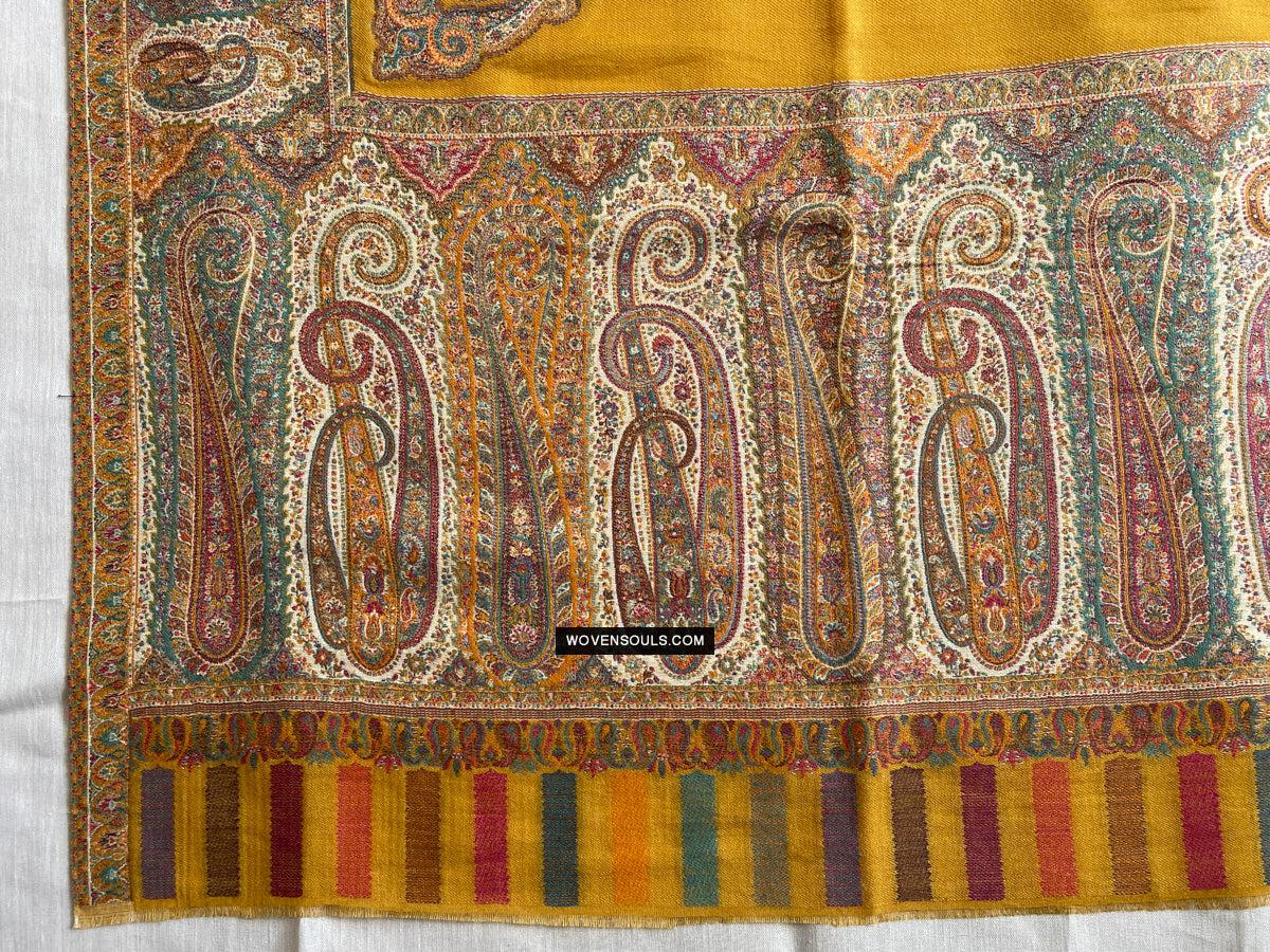1697 SOLD Exquisite Burnt Yellow Boteh Shawl from Kashmir - Recently Made-WOVENSOULS Antique Textiles & Art Gallery