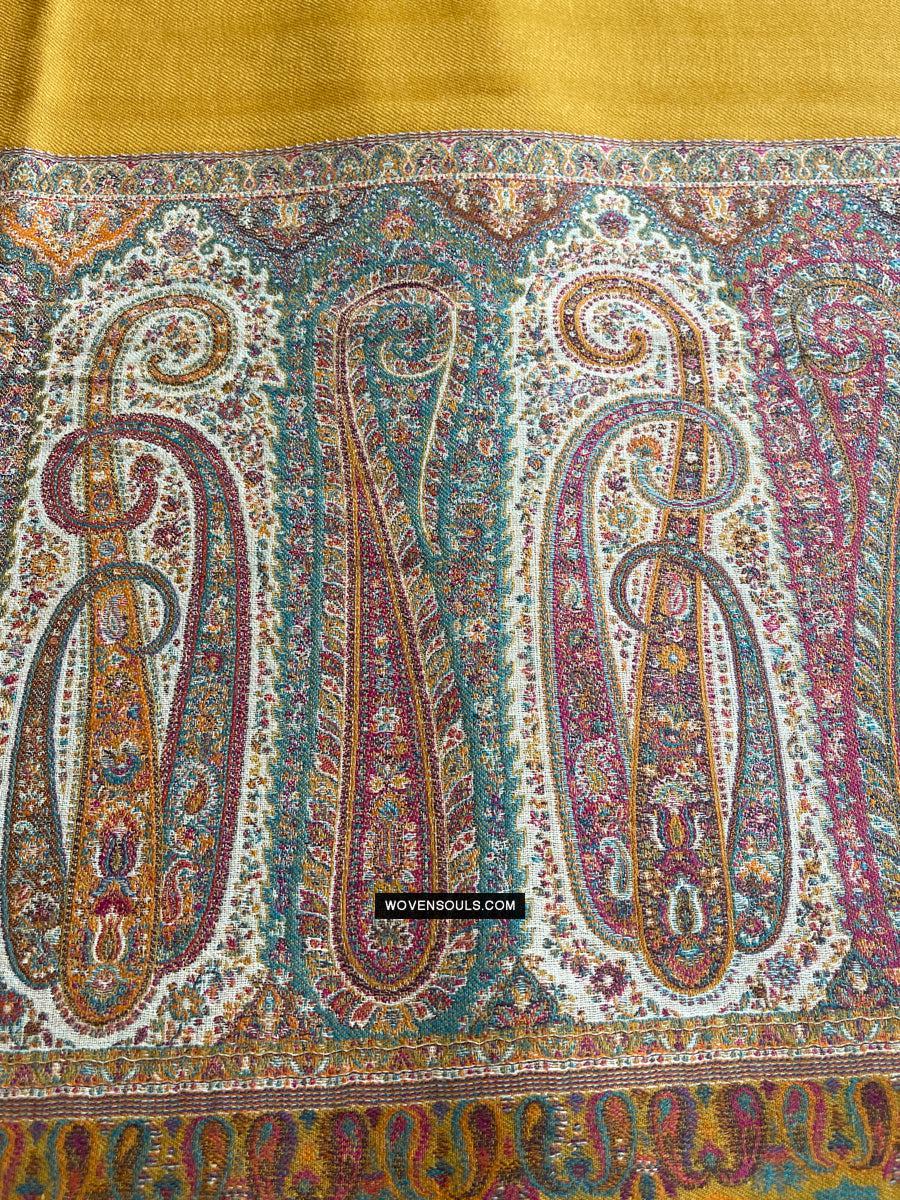 1697 SOLD Exquisite Burnt Yellow Boteh Shawl from Kashmir - Recently Made-WOVENSOULS Antique Textiles & Art Gallery