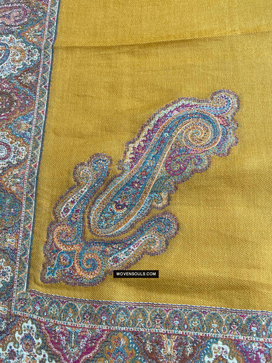 1697 SOLD Exquisite Burnt Yellow Boteh Shawl from Kashmir - Recently Made-WOVENSOULS Antique Textiles & Art Gallery