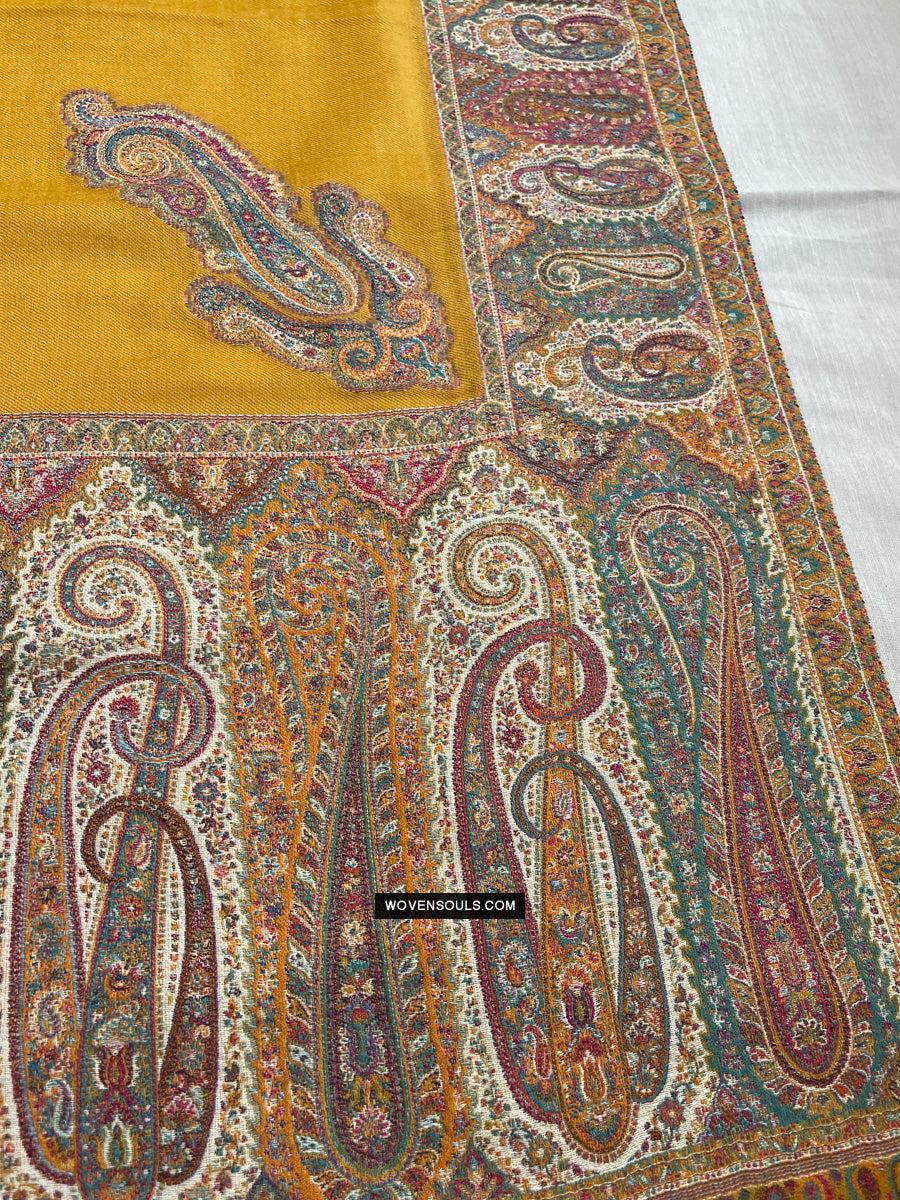 1697 SOLD Exquisite Burnt Yellow Boteh Shawl from Kashmir - Recently Made-WOVENSOULS Antique Textiles & Art Gallery