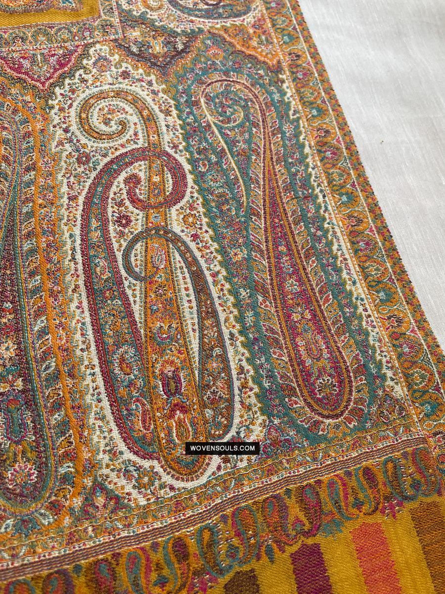 1697 SOLD Exquisite Burnt Yellow Boteh Shawl from Kashmir - Recently Made-WOVENSOULS Antique Textiles & Art Gallery