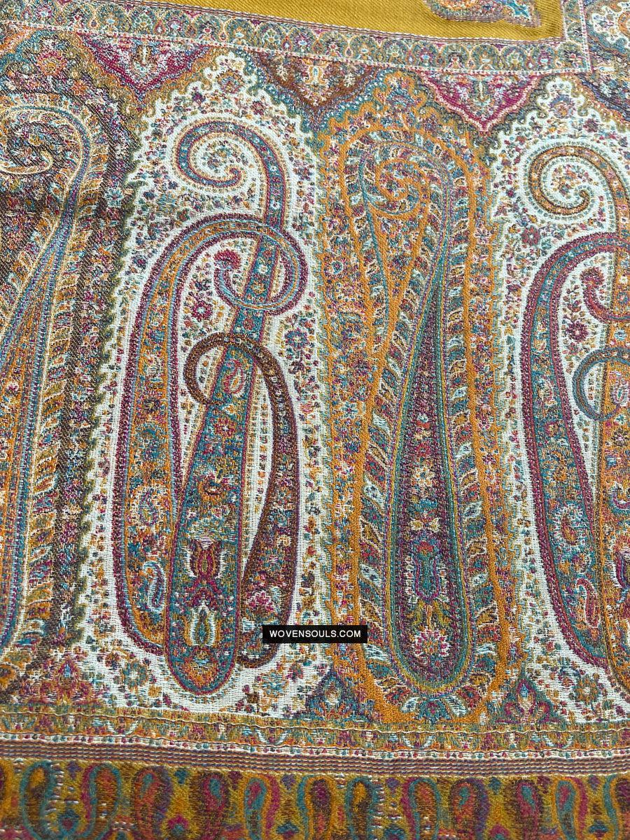 1697 SOLD Exquisite Burnt Yellow Boteh Shawl from Kashmir - Recently Made-WOVENSOULS Antique Textiles & Art Gallery