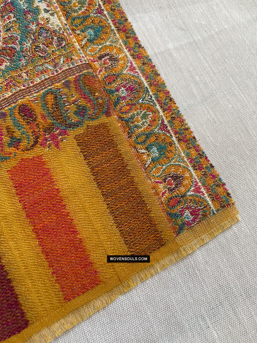 1697 SOLD Exquisite Burnt Yellow Boteh Shawl from Kashmir - Recently Made-WOVENSOULS Antique Textiles & Art Gallery