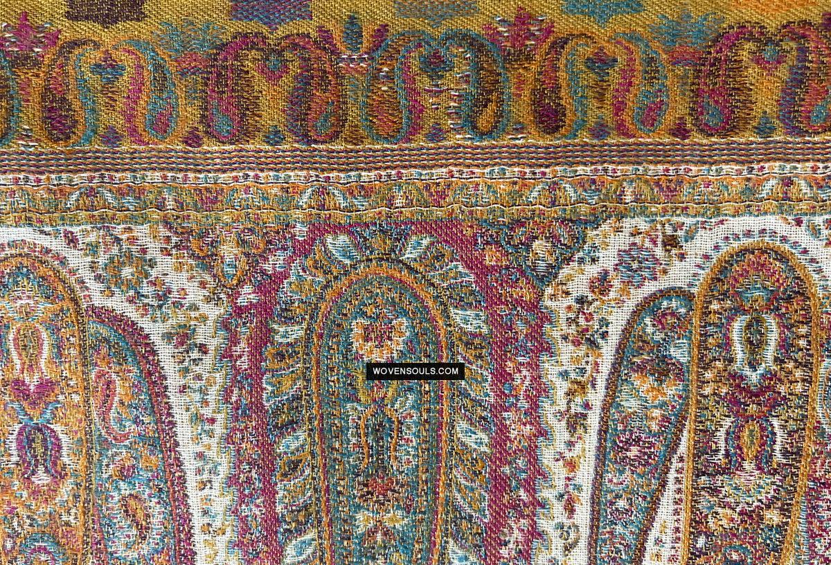 1697 SOLD Exquisite Burnt Yellow Boteh Shawl from Kashmir - Recently Made-WOVENSOULS Antique Textiles & Art Gallery