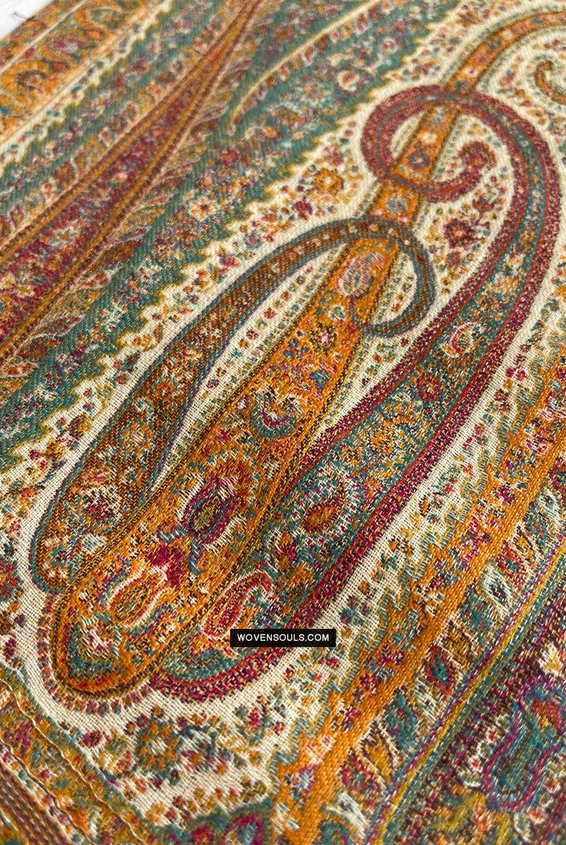 1697 SOLD Exquisite Burnt Yellow Boteh Shawl from Kashmir - Recently Made-WOVENSOULS Antique Textiles & Art Gallery