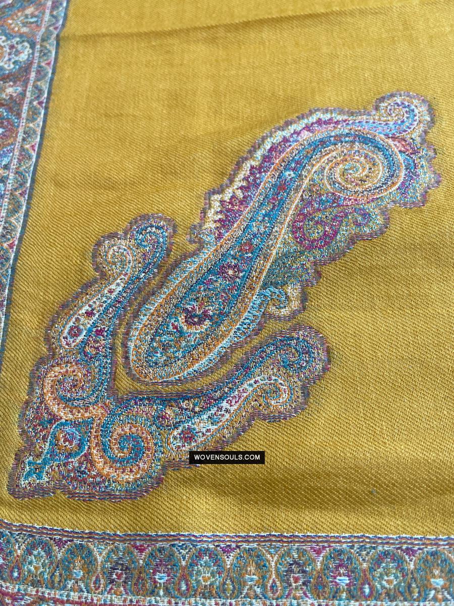 1697 SOLD Exquisite Burnt Yellow Boteh Shawl from Kashmir - Recently Made-WOVENSOULS Antique Textiles & Art Gallery