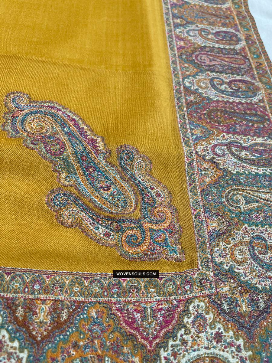 1697 SOLD Exquisite Burnt Yellow Boteh Shawl from Kashmir - Recently Made-WOVENSOULS Antique Textiles & Art Gallery