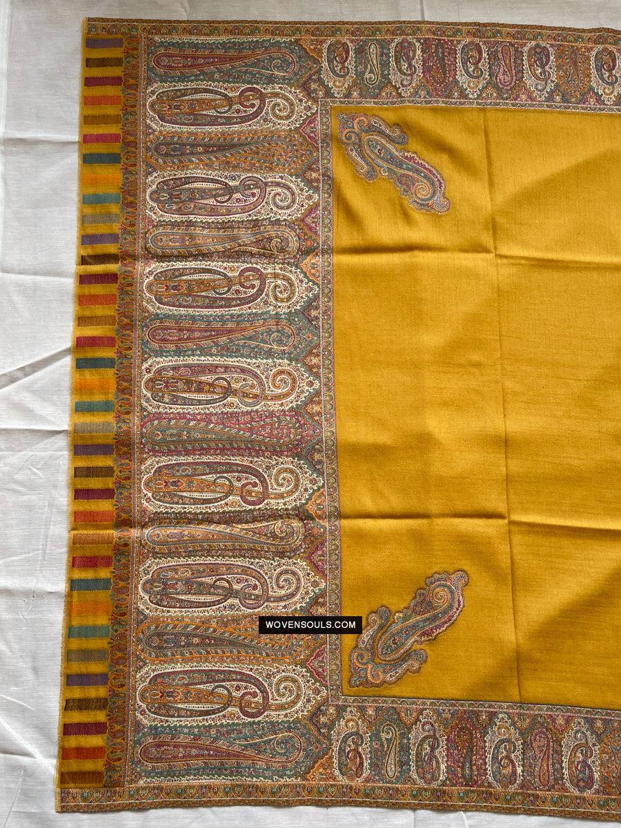 1697 SOLD Exquisite Burnt Yellow Boteh Shawl from Kashmir - Recently Made-WOVENSOULS Antique Textiles & Art Gallery