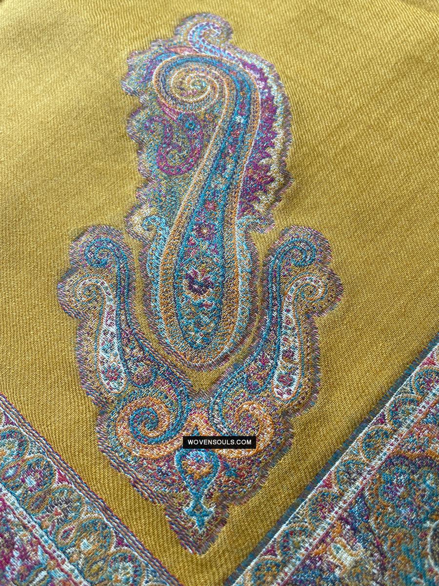1697 SOLD Exquisite Burnt Yellow Boteh Shawl from Kashmir - Recently Made-WOVENSOULS Antique Textiles & Art Gallery
