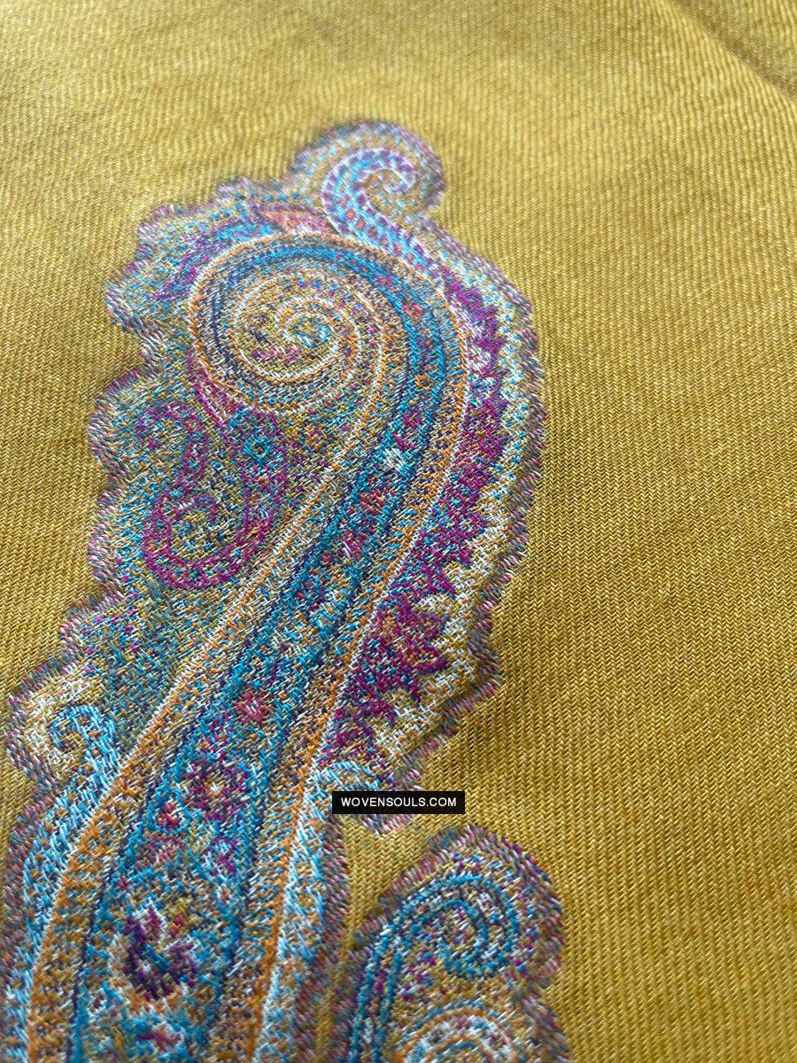 1697 SOLD Exquisite Burnt Yellow Boteh Shawl from Kashmir - Recently Made-WOVENSOULS Antique Textiles & Art Gallery