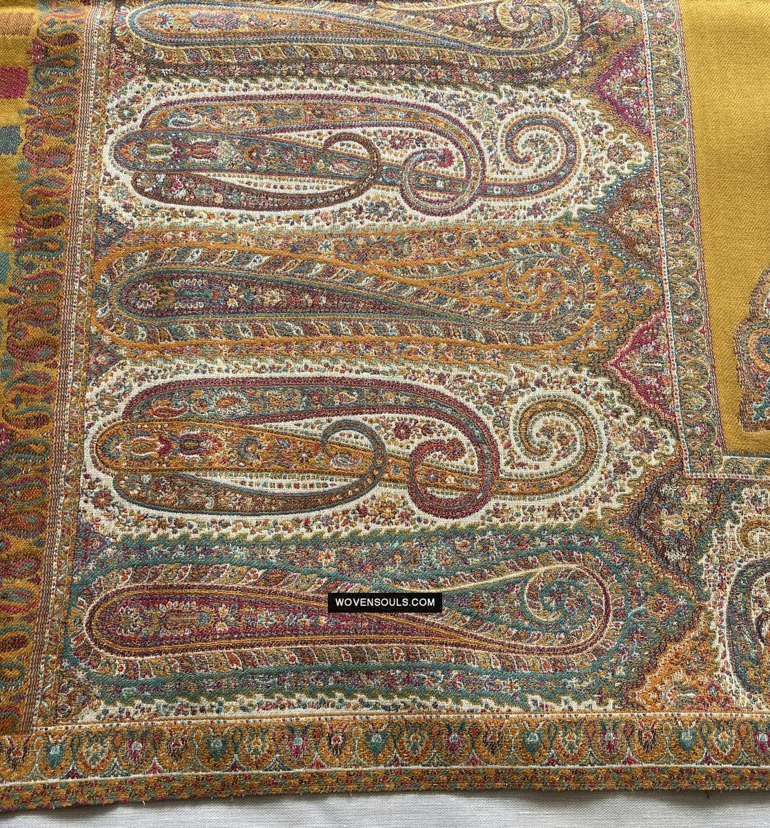 1697 SOLD Exquisite Burnt Yellow Boteh Shawl from Kashmir - Recently Made-WOVENSOULS Antique Textiles & Art Gallery