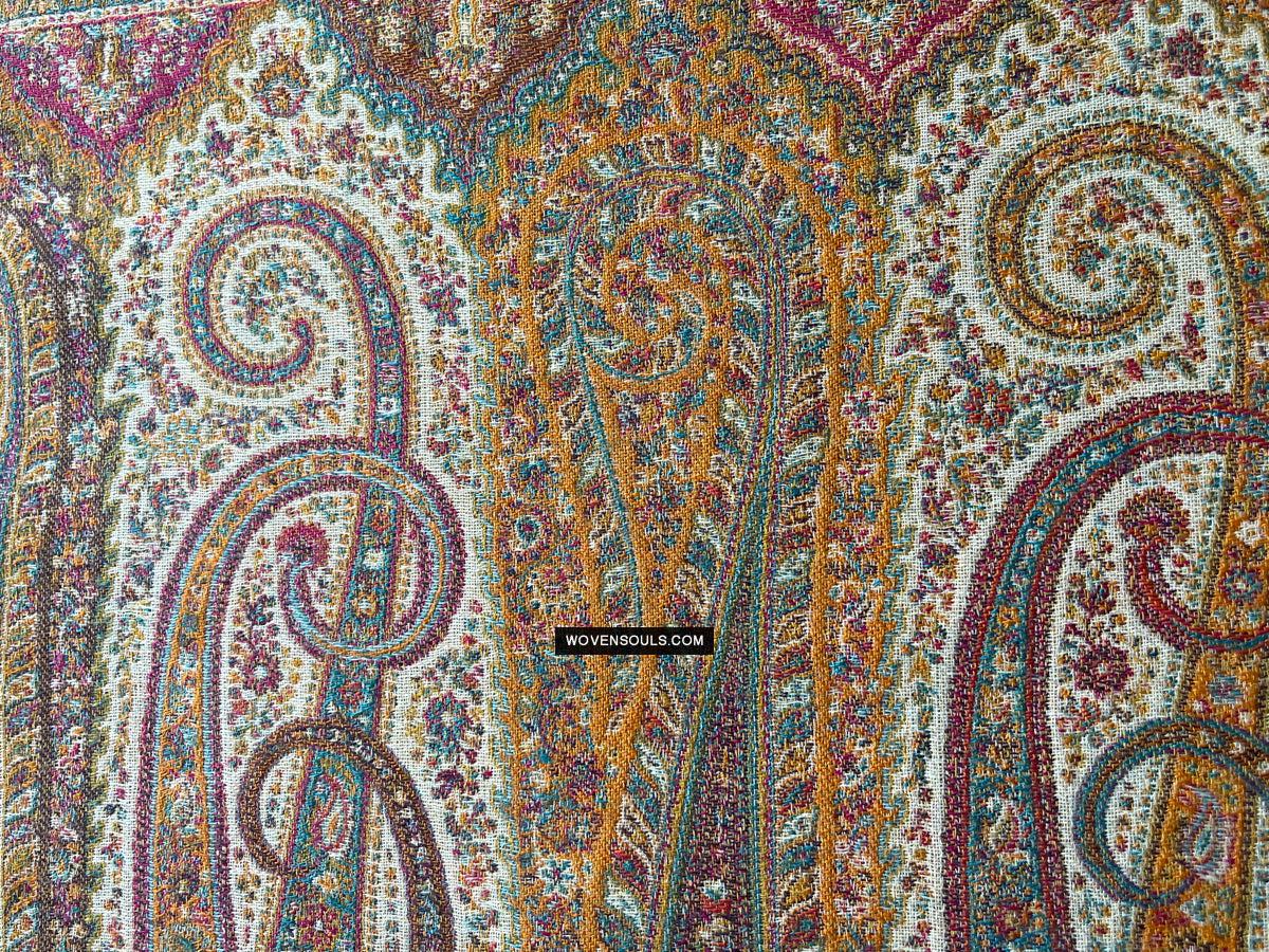 1697 SOLD Exquisite Burnt Yellow Boteh Shawl from Kashmir - Recently Made-WOVENSOULS Antique Textiles & Art Gallery