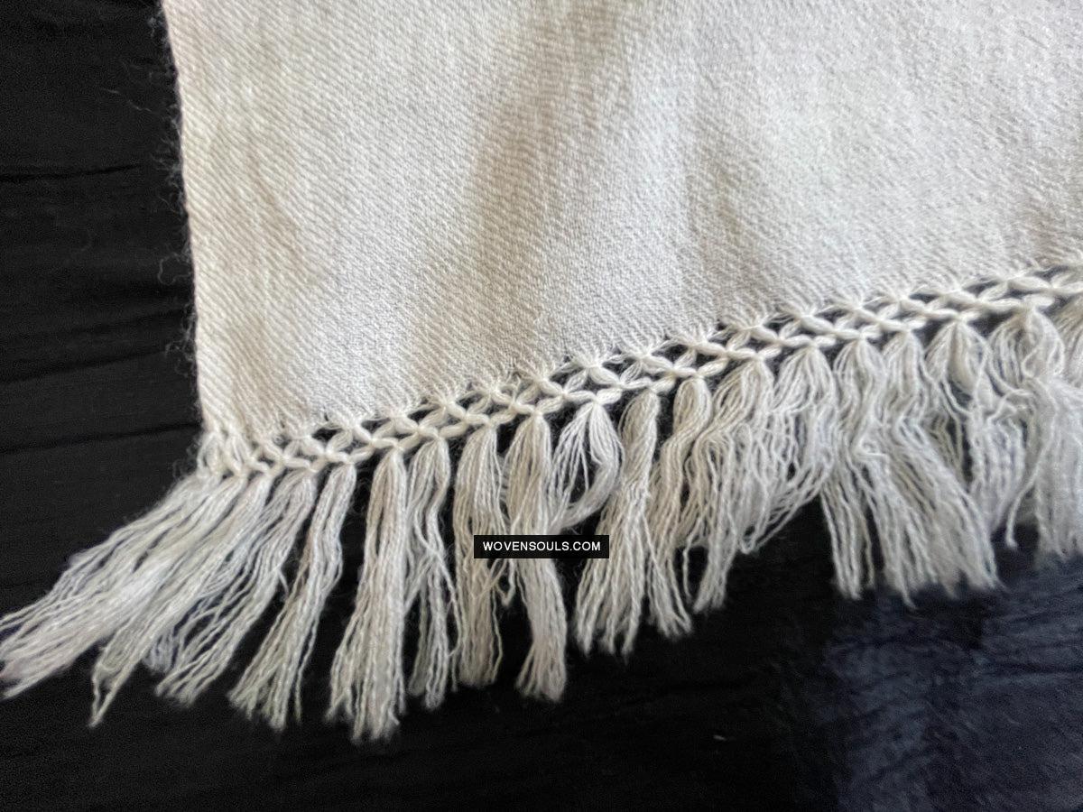 1698 White Embroidered Stole Shawl from Kashmir-WOVENSOULS Antique Textiles & Art Gallery