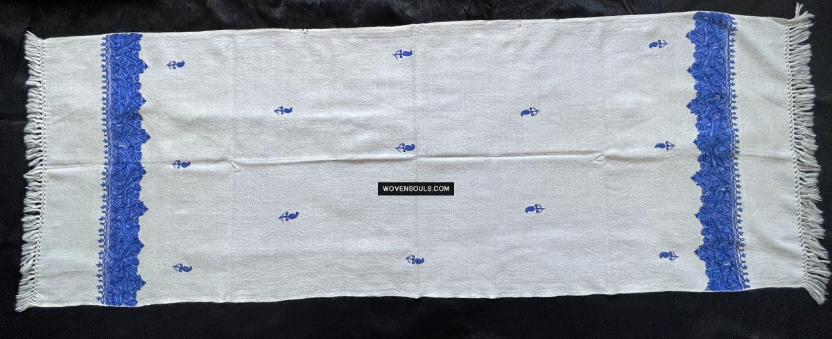 1698 White Embroidered Stole Shawl from Kashmir-WOVENSOULS Antique Textiles & Art Gallery