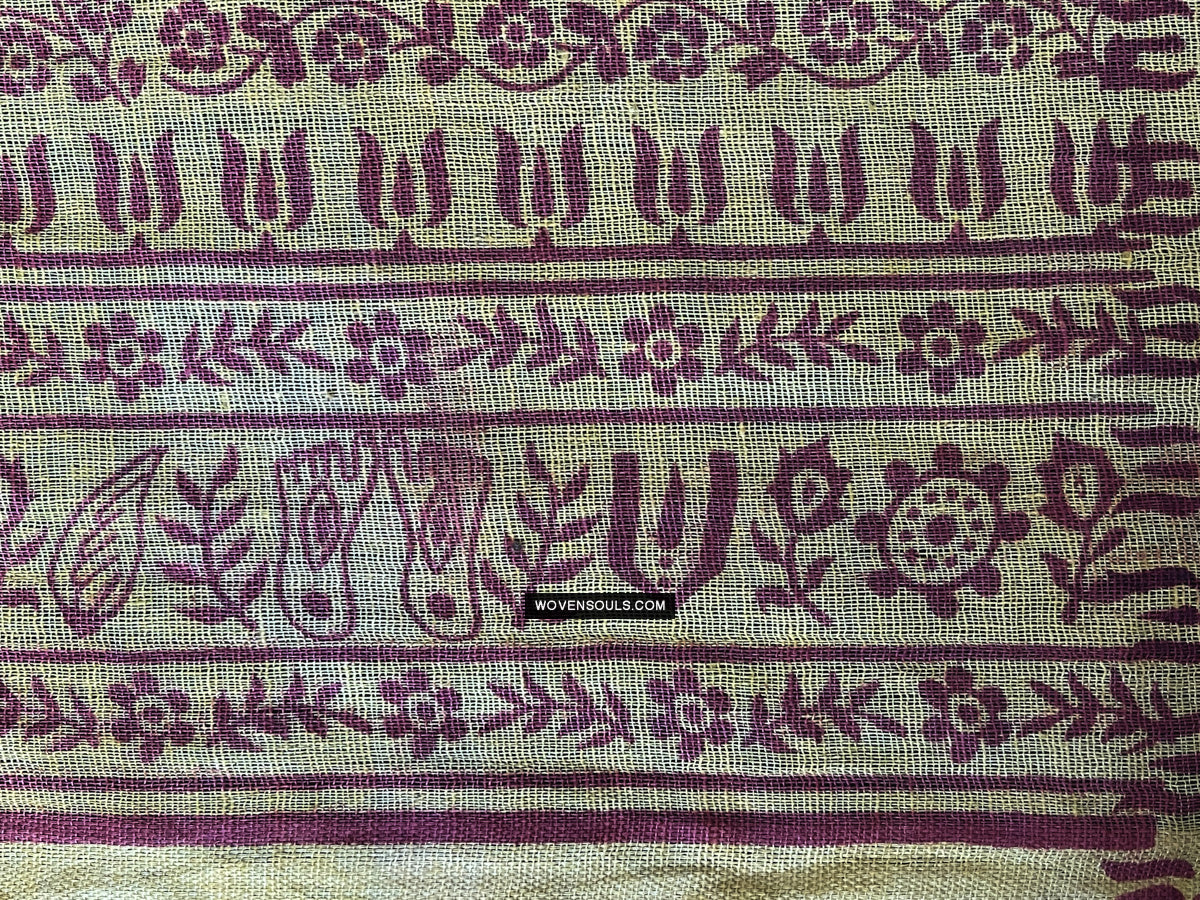 1700 Rare Namawali Block Printed Assamese Gamchaa-WOVENSOULS Antique Textiles & Art Gallery