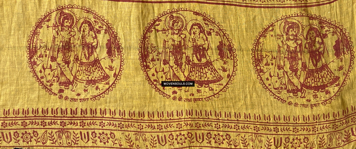 1700 Rare Namawali Block Printed Assamese Gamchaa-WOVENSOULS Antique Textiles & Art Gallery