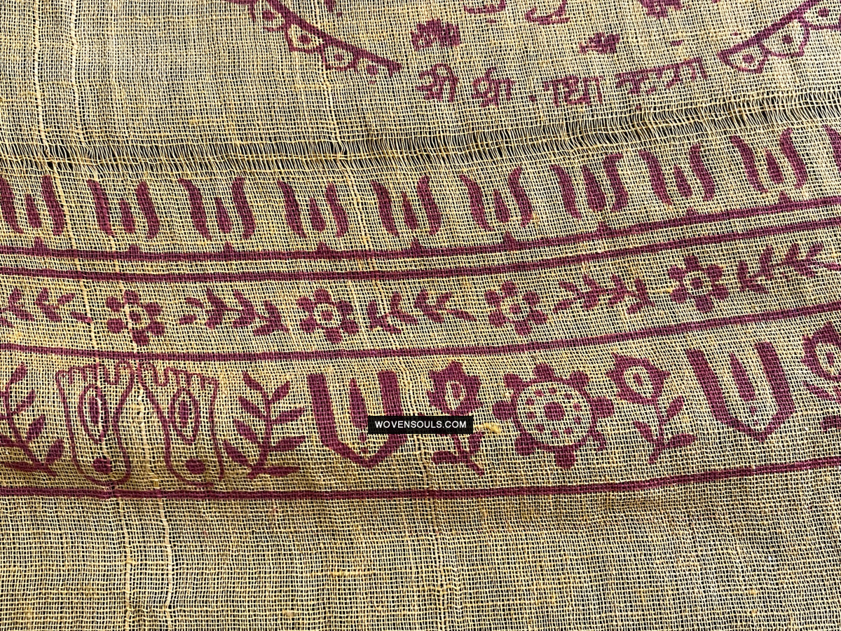 1700 Rare Namawali Block Printed Assamese Gamchaa-WOVENSOULS Antique Textiles & Art Gallery