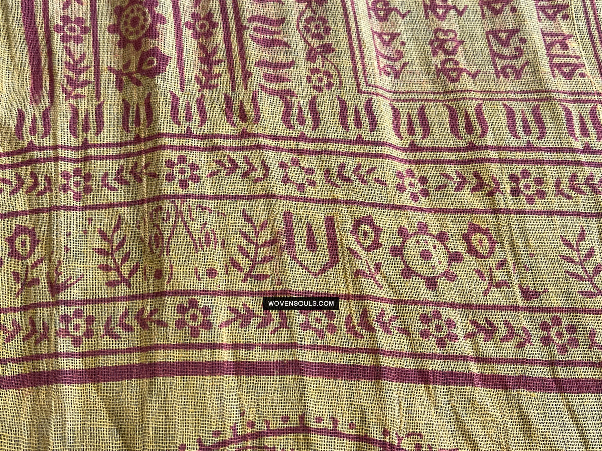 1700 Rare Namawali Block Printed Assamese Gamchaa-WOVENSOULS Antique Textiles & Art Gallery
