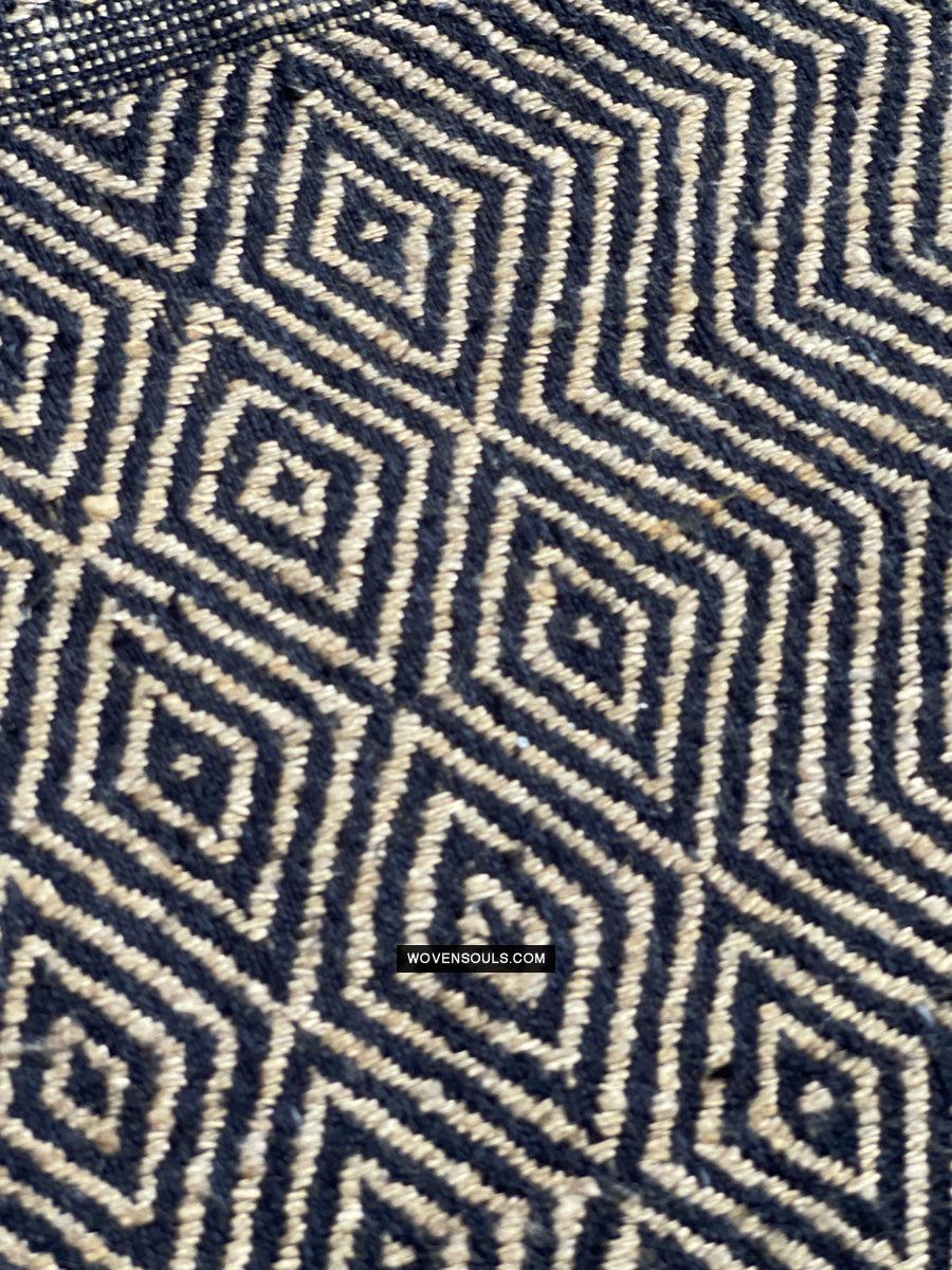 1703 Black Beige Herringbone Weave Shawl w Pashm-WOVENSOULS Antique Textiles & Art Gallery