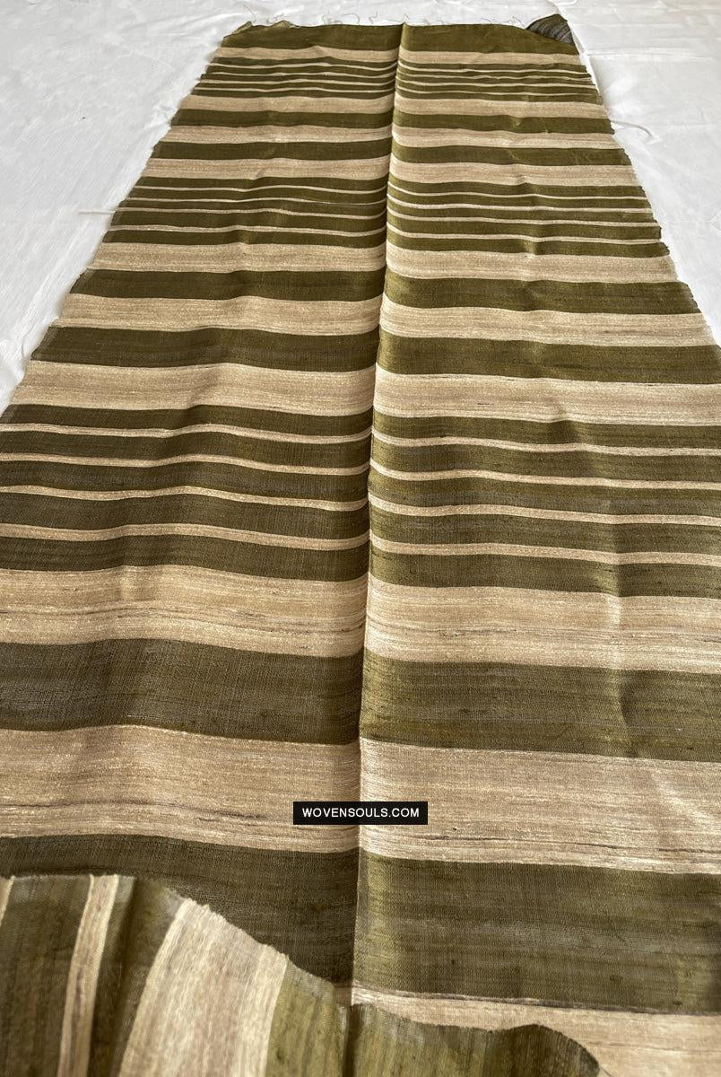 1704 Smart Silk Scarf in Beige & Olive Green-WOVENSOULS Antique Textiles & Art Gallery