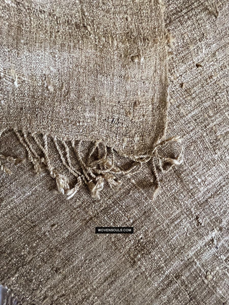 1705 SOLD Heavy Handspun Handwoven Raw Silk Beige Shawl-WOVENSOULS Antique Textiles & Art Gallery