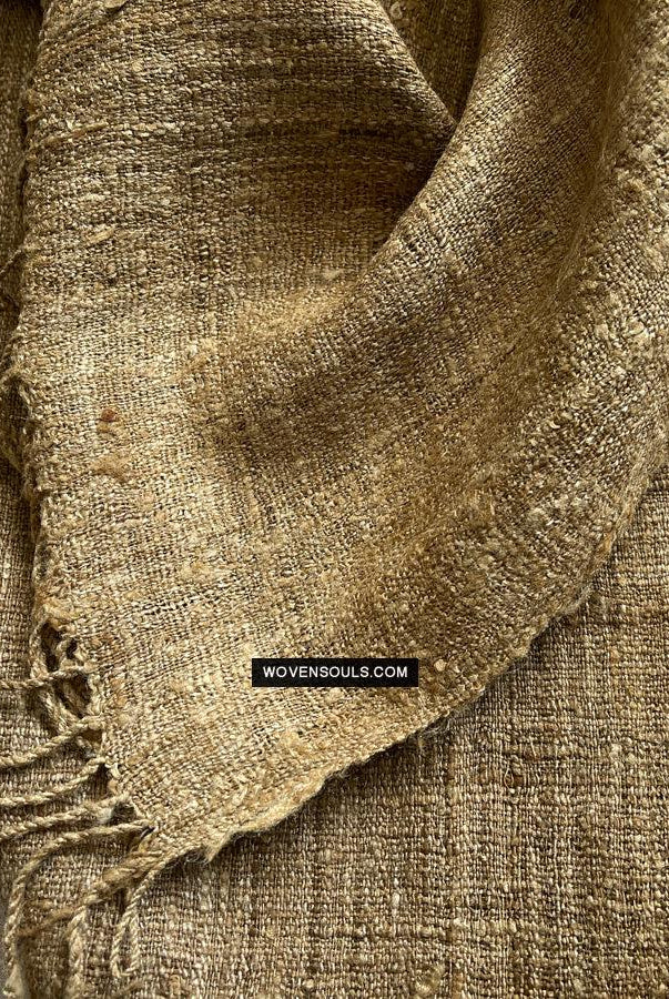 1705 SOLD Heavy Handspun Handwoven Raw Silk Beige Shawl-WOVENSOULS Antique Textiles & Art Gallery