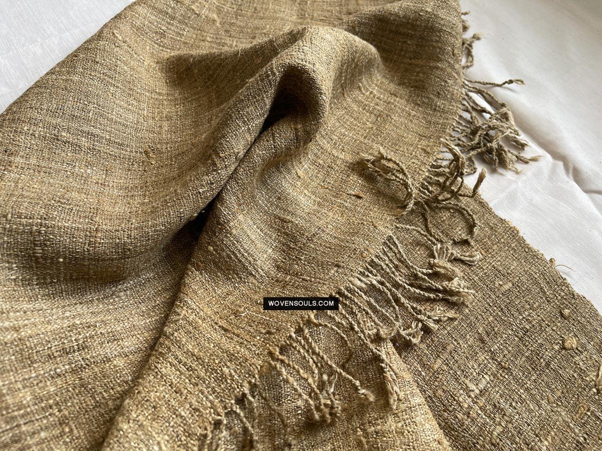 1705 SOLD Heavy Handspun Handwoven Raw Silk Beige Shawl-WOVENSOULS Antique Textiles & Art Gallery