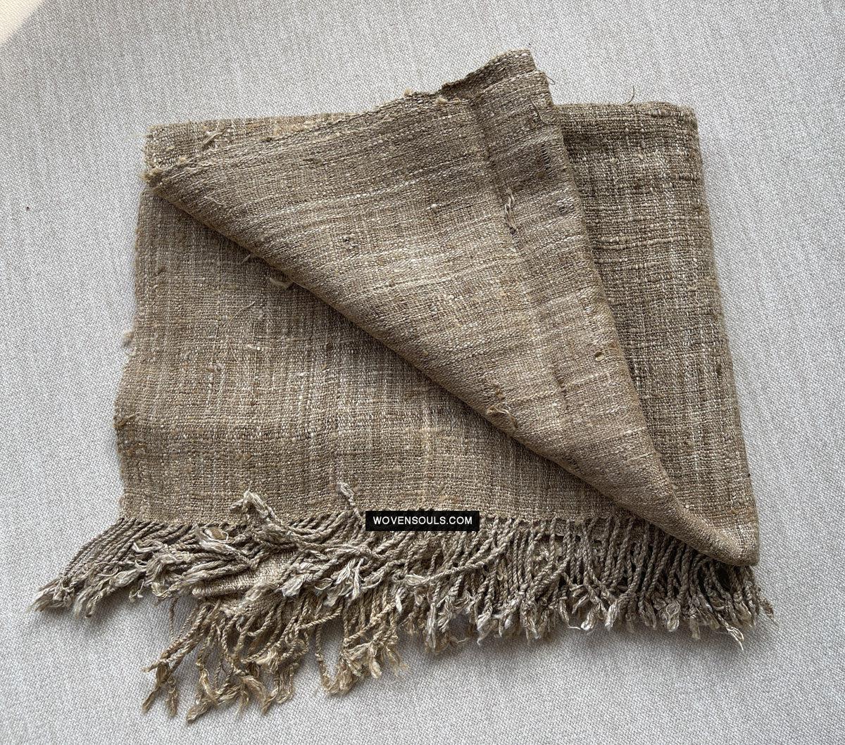 1705 SOLD Heavy Handspun Handwoven Raw Silk Beige Shawl-WOVENSOULS Antique Textiles & Art Gallery